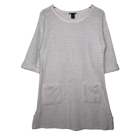 Robert Lewis Size Medium Ivory Chunky Knit Swim Cover Dress Beach Lace Up Sides - Picture 1 of 8